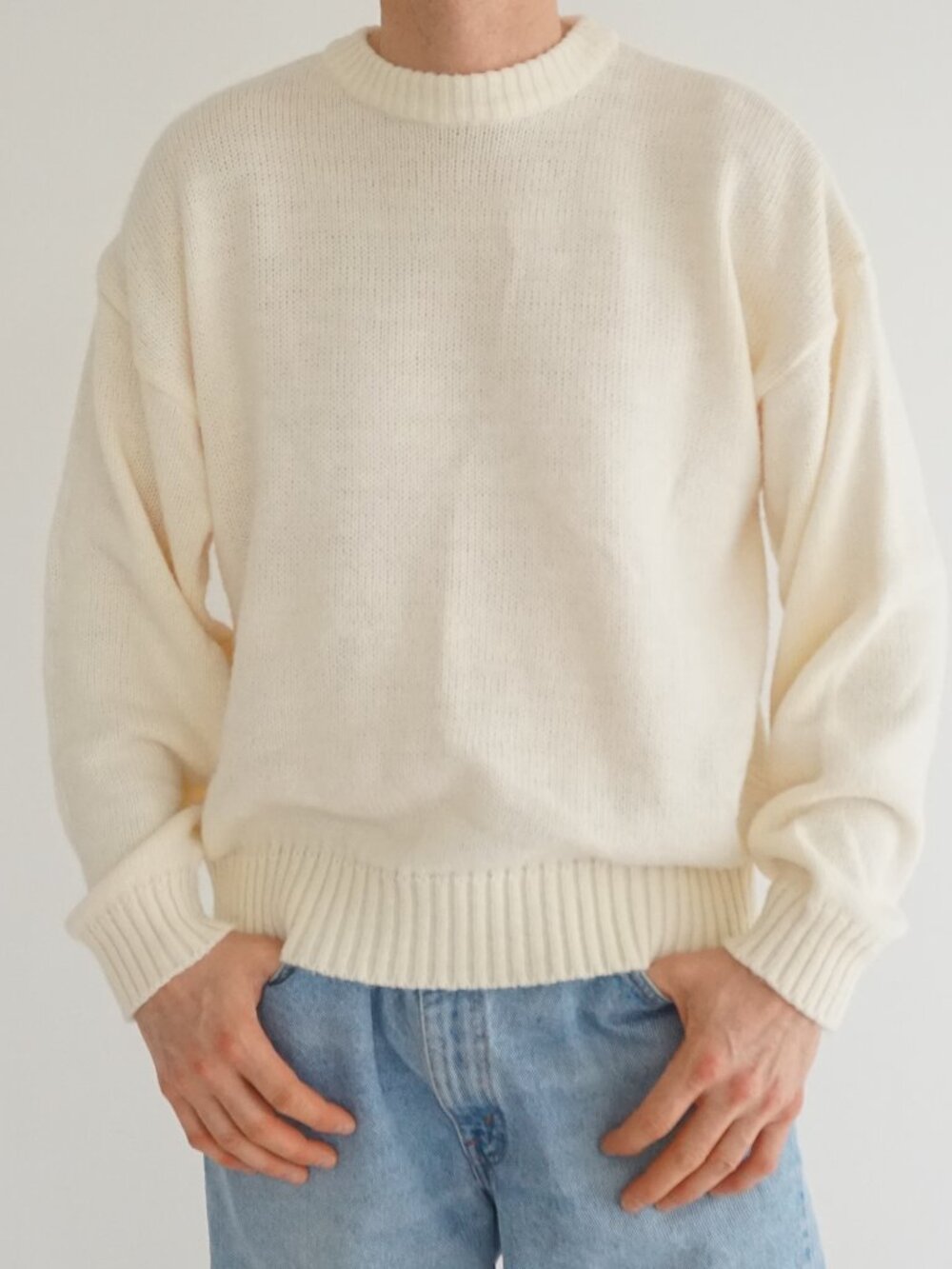 Vintage Jonathan Bryan Cream Solid Knit Essential Casual Set Sweater Crewneck L